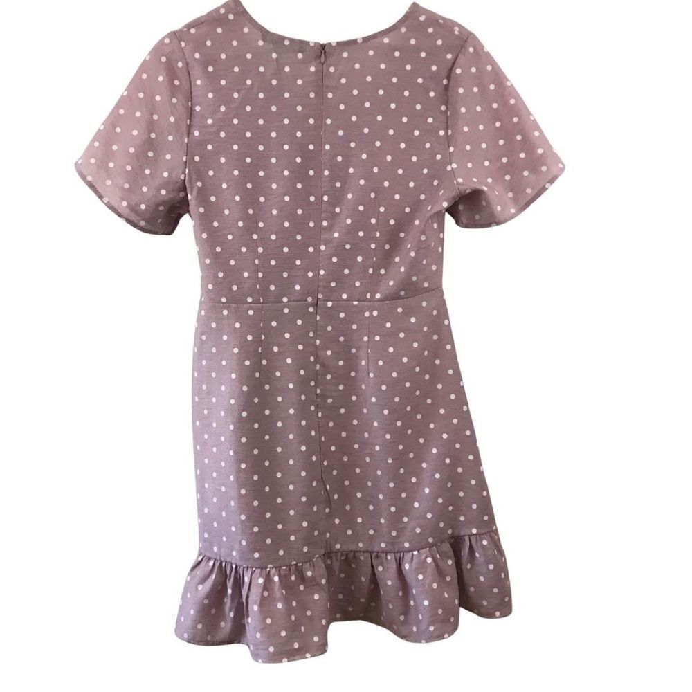 Zaful Women's 6 Ruffled Wrap Mini Dress Mauve Pink Polka Dot Frilly Coquette New - Picture 2 of 7